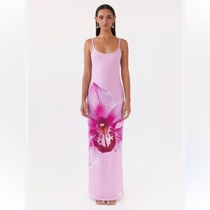 Peppermayo Bad News Mesh Maxi Dress Pink Magnolia Floral Size US 2 XS